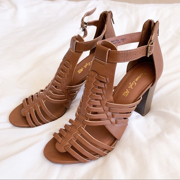 American Eagle Outfitters Shoes - AEO Brown Strapped Chunky Heels
